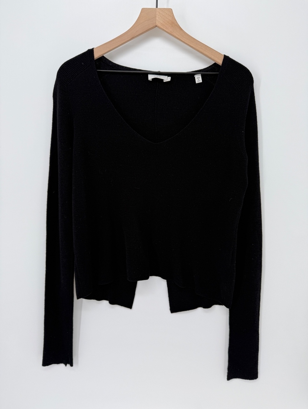 A.L.C. Women's Black Knit V-Neck Sweater with Split Hem, Size S, Good Condition